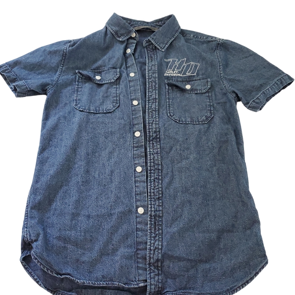Harley Davidson Mens Jean Shirt Buttin Down Size Small Slim